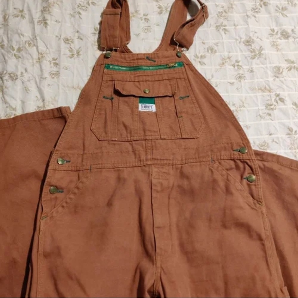 Liberty Brown Overalls with Green Accents